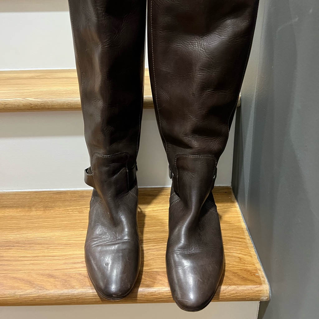 Chloe Tucson Riding Boots Size 37 Dark Brown Metal Accent